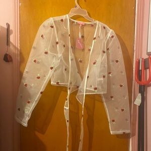 Sugar Thrillz Sweet Embroidered Long Sleeve Wrap Top